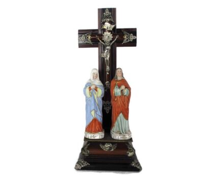 Antique Calvary Crucifix Christ Plaster Wood Ormulu Gorgeous Jesus Christ Cross Mary Magdalene Saint John