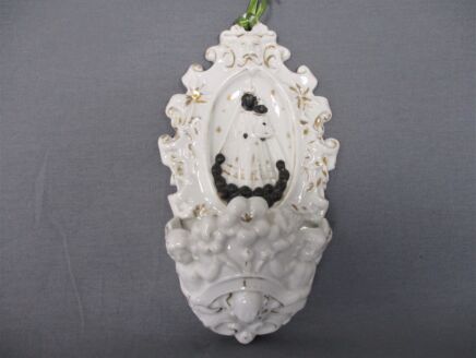 Holy Water Font Vessel Black Madonna of Halle Extremely HTF Collector Hanging Bisque