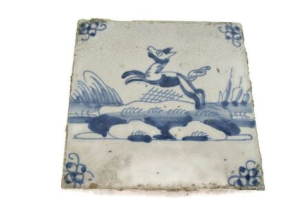 1800 Antique Delft Tile Dutch Dog Decorative Wall Decoration Blue White HTF Collector