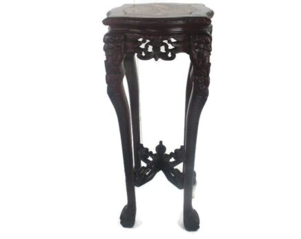 Hand Carved Rosewood Chinese Marble Top Hall BonsaiTable Pedestal Dragons WOW