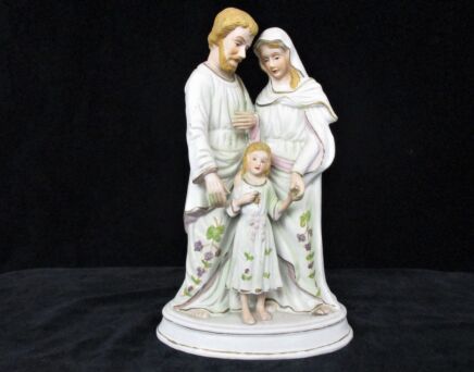 Holy Family Bisque Porcelain Statue Infant Child Jesus Christ Virgin Mary Madonna Saint Joseph 9.84"