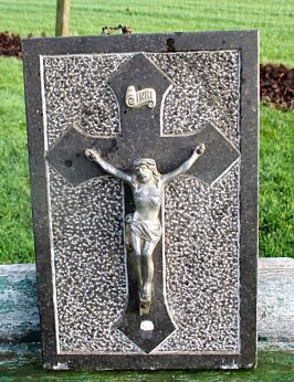 Antique Granite Stone Tombstone part Crucifix Plaque Jesus Christ Authentic