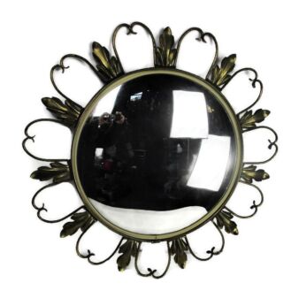 Retro Modernist Starburst Sunburst Leafs Wall Convex Mirror Mid Century Modern