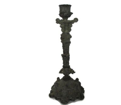 Gothic Vintage Spelter Ornate Candle Holder Stick Decorative Putti