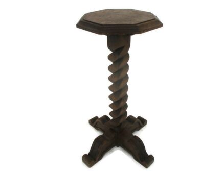 Hand Carved Wood Square Barley Twist Pedestal Display Side Table Plant Stand Barn Country Style Very Rare 20.66"