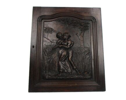 Antique French Breton hand Carved Wood Oak Panel Reclaimed Architectural Kissing Courting Couple Stunning WOW Extremely rare