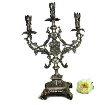 Very Stylish Ornate 3 arm Candle Holder Candelabra Brass Silver Plated Embossed