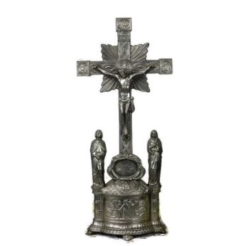 Vintage Ornate Spelter Standing Crucifix 4 Evangelists Calvary Emmaus 17.71"