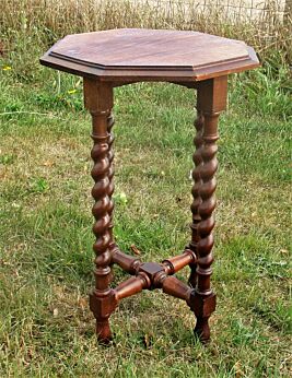 Small Barley Twist Wooden Octagonal Side Table Pedestal Plant Stand Lovely
