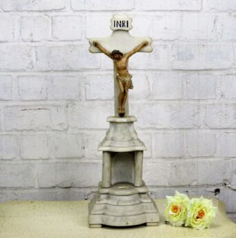 Antique Ornate Marble Onyx Jesus Christ Cross Table Crucifix 20.07"