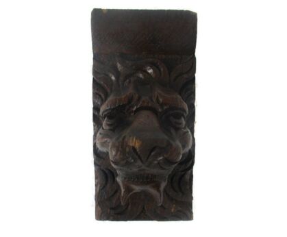 Antique Pair Corbel Hand Carved Wood Architectural reclaimed Lion Head Trim