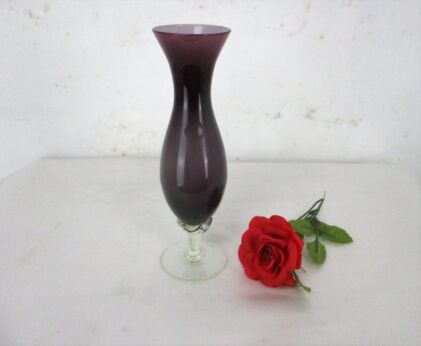 Small Purple Clear Base Vintage Retro Opaline Cased Glass Vase Sweet