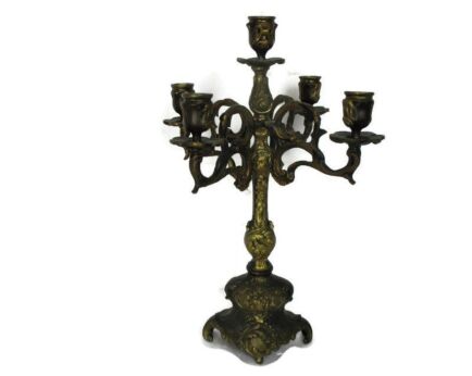 Vintage Brass Ornate Embossed 5 arm Candle Holder Stick Candelabra Beautiful