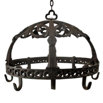 Vintage Large Wall Hanging Butcher Rack Cast Wrought Iron 7 Hooks Rustic