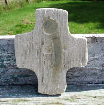 Small Mid Century Design Ceramic Modernist Crucifix Signed Timigrie White