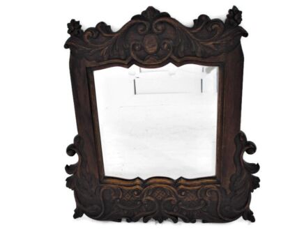 Ornate Wooden Wall Hanging Beveled Glass Mirror Vanity Hallway French 1947