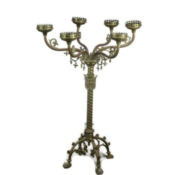 Church Chapel Gorgeous Brass Ornate Candle Holder Candelabra Shield 6 arm HTF