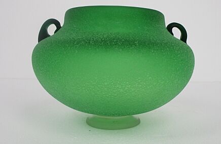 Vintage Venice  Art Glass Italian Murano Vase Green Handles Linea Padovan Style