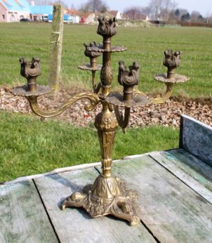 Antique Brass Ornate 5 Arm Candle Holder Candelabra Etched brass Lovely