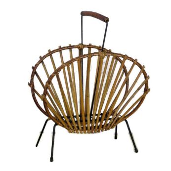 Mid Century Modern Rattan Magazine Newspaper Basket Rack Box Modernist HTF