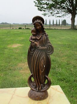 Vintage Virgin Mary Madonna Child Plaster Statuette Chalkware Signed Merlini V3