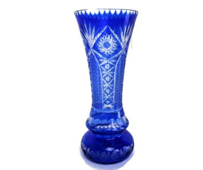 Crystal Cobalt Blue Clear to Cut Bowl Vase Dot Star Beautiful VSL Style 13.77"
