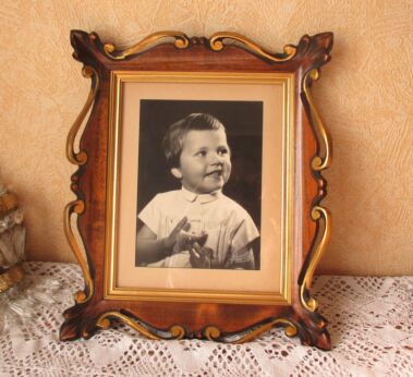 Vintage picture frame gold gilt carved wood 15.94" black white photo little girl