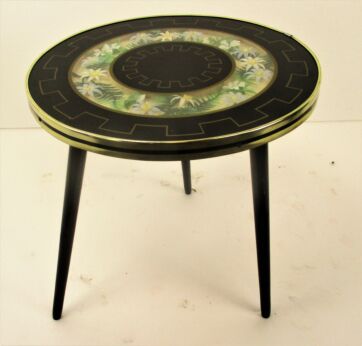 Vintage Tripod Coffee Side Table Mid Century Mod Space Age Flowers under Glass Lovely
