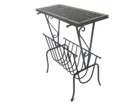 Vintage Mid Century Modern Magazine Newspaper Basket Side Table Mosaic Tiles