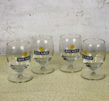 4 French Ricard Glasses in box Pastis Apero France Authentic