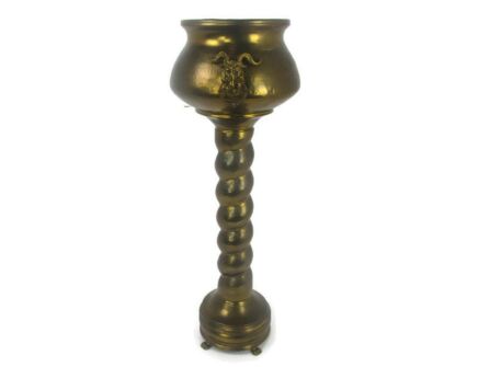 Gorgeous Brass Standing Planter Fern Stand Twisted Stem Goat Handles