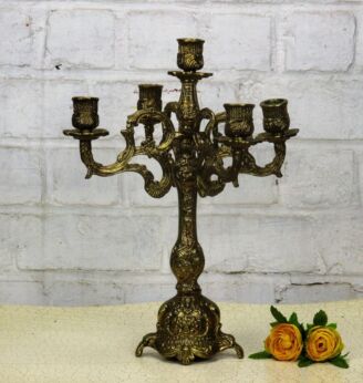 Antique Vintage 5 arm Candelabra Candle Holder Gorgeous Brass Ornate Gorgeous