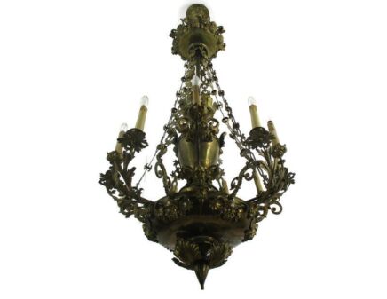 Gothic 18th Century 12 Lights Arms Candle Gas Chandelier Lamp Brass Exceptional  WOW!!!