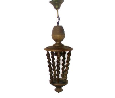 Barley Twist Wooden Pendant Lantern Light Chandelier Hand carved Wood HTF