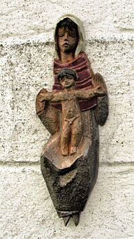 Mid Century Design Ceramic Wall Plaque Virgin Mary Infant Child Signed Karel