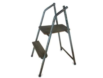 Mid Century Step Ladder Iron Wood Fold Out Steps Kitchen Library Funky