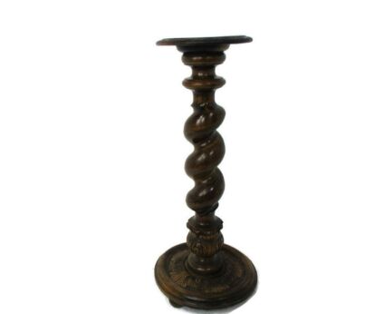 Impressive Large Ornate Hand Carved Wood Barley Twist Side Display Table Pedestal Plant Bonsai Stand Mid century Modern Country Farmhouse