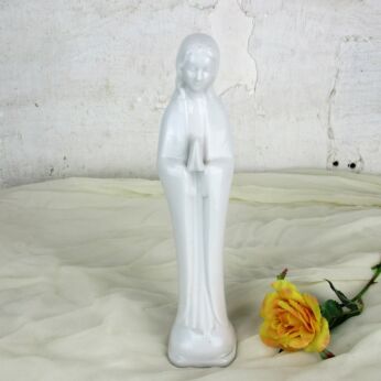 Porcelain Statue Virgin Mary Madonna Our Lady Folded Hands White 9.44"