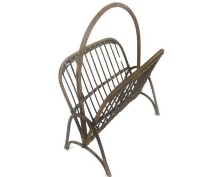 Mid Century Modern Rattan Magazine Newspaper Basket Rack Box Modernist HTF