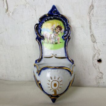 Holy Water Font Porcelain Bisque Wall Hanging Vessel Angel Holy Lamb Christ