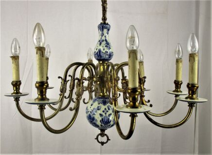 Delft Blue White Chandelier 8 arm Lights Porcelain Mid Century Modern