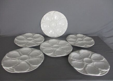 Set of 6 Oyster Plates Porcelain White  Vintage Seafood Plates Stylish Bavaria Weiden Bauscher  Germany