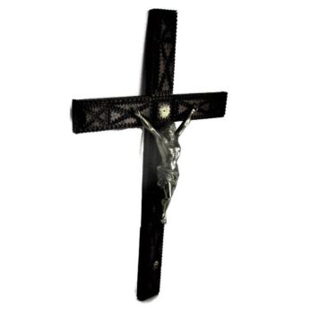 Large Tramp Trench Tramp Folk art Hanging Hand Carved Wooden Crucifix Spelter