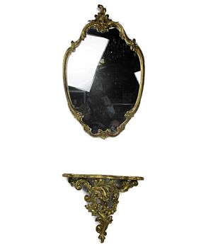 Ornate Wall Mounted Console Mirror Hollywood Regency Gold Gilded Doré Resin