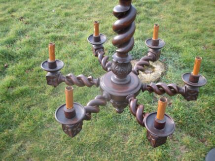 Open Barley Twist Wood Chandelier Vintage Antique Stunning carved Wood