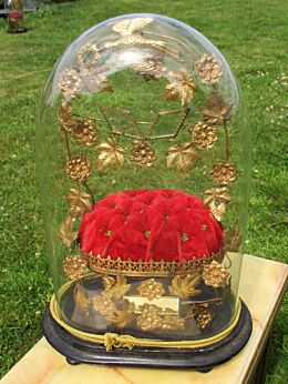 Antique Victorian French Bridal Wedding Dome Globe 1850's Bird Gold Gilt Ormolu