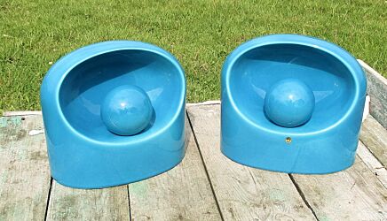 Very rare set 1960s 70s blue Italian ceramic table lamps designed by Marcello Cuneo for Gabbianelli