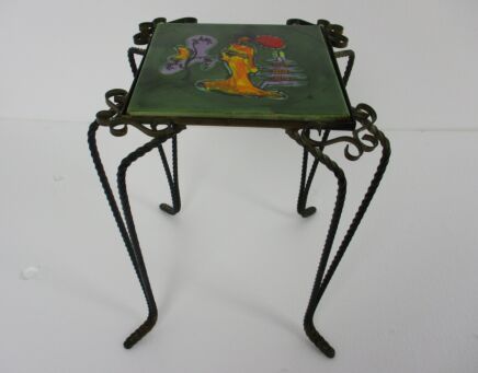Vintage Side Table Plant stand Ceramic Tiles Geisha Italy Wrought Iron Funky