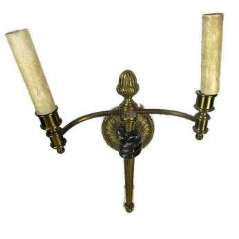Vintage Bronze Two-Arm Double Wall Sconce Lighting Maison Jansen France 1970s