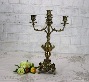 Antique Vintage Gorgeous Brass Ornate 5 Arm Candle Holder Candelabra